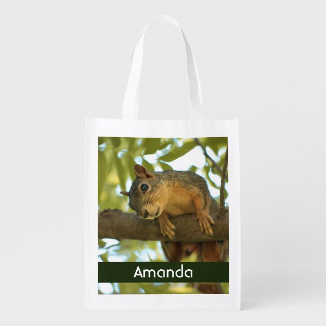 Cute Curious Squirrel Nature Photography Grocery Bag (Front)