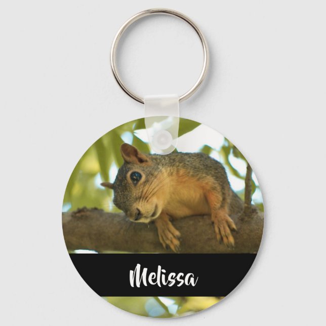 Cute & Curious Squirrel Nature Photography Keychain (Front)