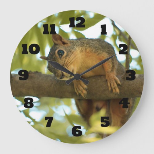 Cute  Curious Squirrel Nature Photography Large Clock