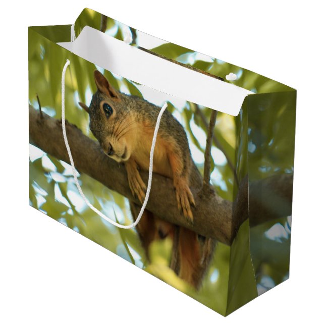 Cute & Curious Squirrel Nature Photography Large Gift Bag (Front Angled)
