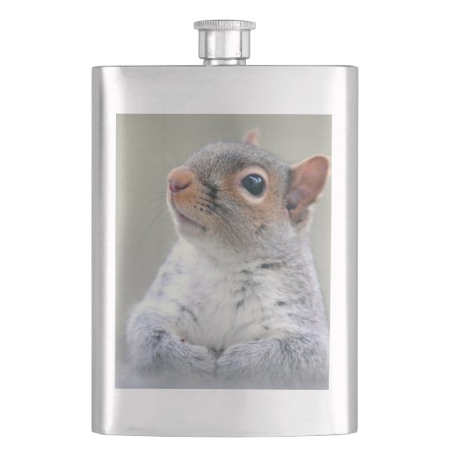 Cute Curious Squirrel Profile Photo Flask (Front)