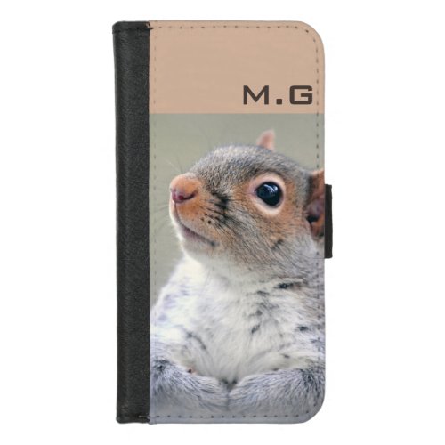 Cute Curious Squirrel Profile Photo Monogram iPhone 87 Wallet Case