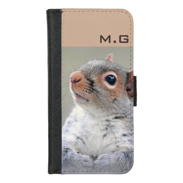 Cute Curious Squirrel Profile Photo Monogram iPhone Wallet Case (Front)
