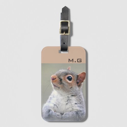 Cute Curious Squirrel Profile Photo Monogram Luggage Tag