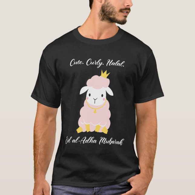 Cute Curly Halal Sheep Eid Al Adha Mubarak For Mus T-Shirt (Front)