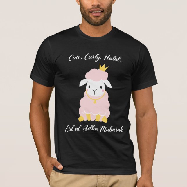 Cute Curly Halal Sheep Eid Al Adha Mubarak For Mus T-Shirt (Front)
