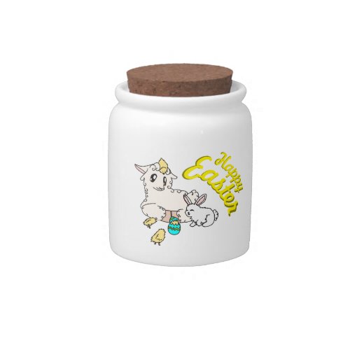 Cute Curly Lamb  Scruffy Bunny Happy Easter Scene Candy Jar