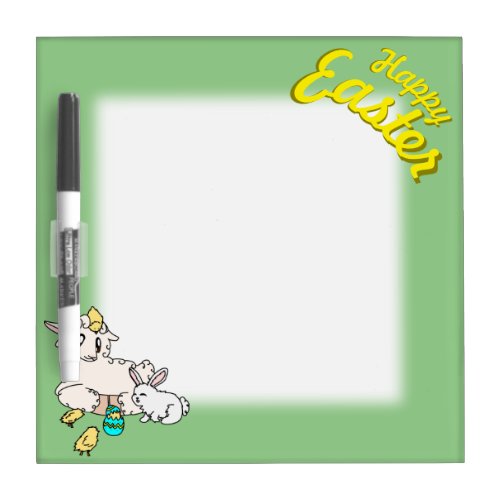Cute Curly Lamb  Scruffy Bunny Happy Easter Scene Dry Erase Board