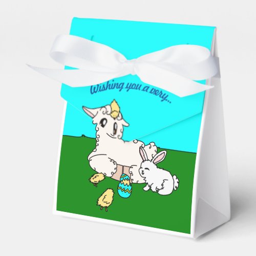 Cute Curly Lamb  Scruffy Bunny Happy Easter Scene Favor Boxes