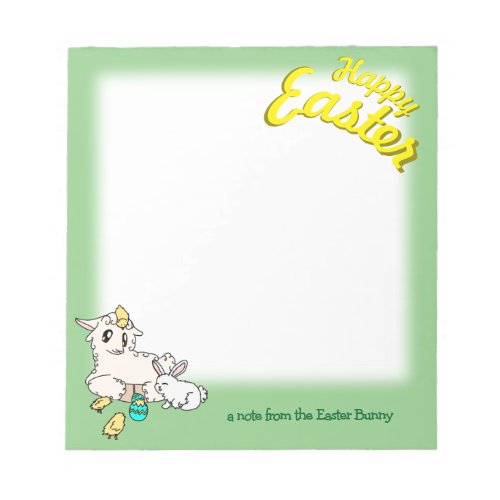 Cute Curly Lamb  Scruffy Bunny Happy Easter Scene Notepad