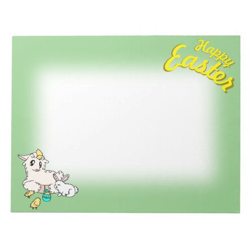 Cute Curly Lamb  Scruffy Bunny Happy Easter Scene Notepad