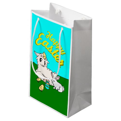 Cute Curly Lamb  Scruffy Bunny Happy Easter Scene Small Gift Bag