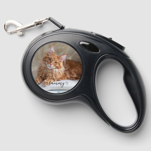 Cute Curly Name Cat Photo Retractable Pet Leash (Front)