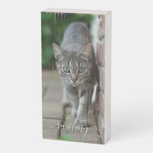 Cute Curly Name Cat Tall Vertical Photo Wooden Box Sign