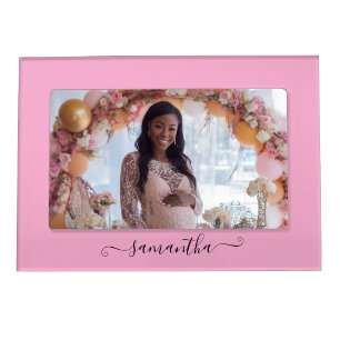 Cute Curly Signature Name Pink Magnetic Frame