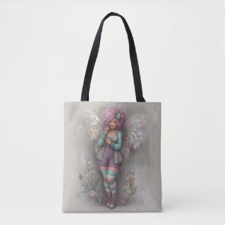 Cute Curvy Pastel Fairy with Iridescent Wings Tote Bag