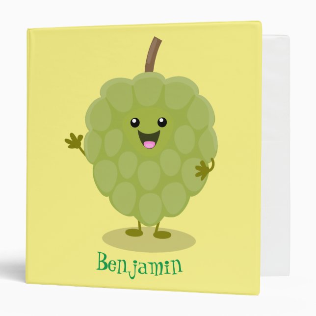 Cute custard apple cherimoya cartoon 3 ring binder (Front/Inside)