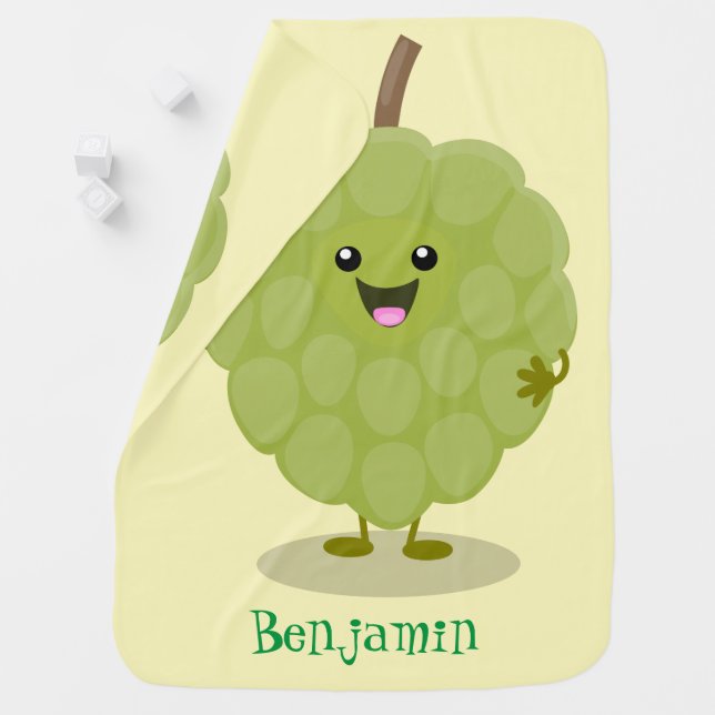 Cute custard apple cherimoya cartoon  baby blanket (In Situ)