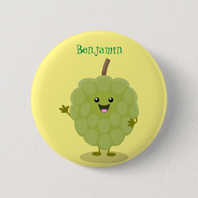 Cute custard apple cherimoya cartoon  button (Front)