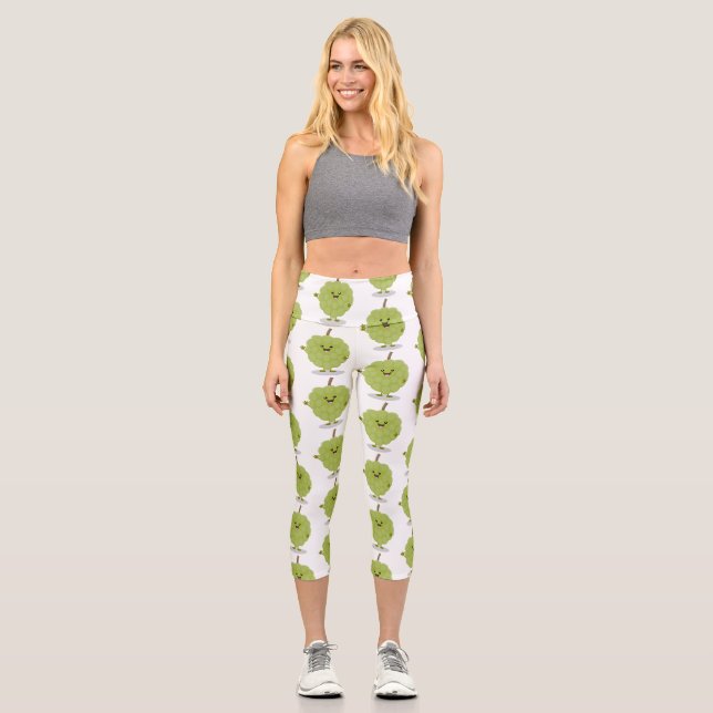 Cute custard apple cherimoya cartoon capri leggings (Front)