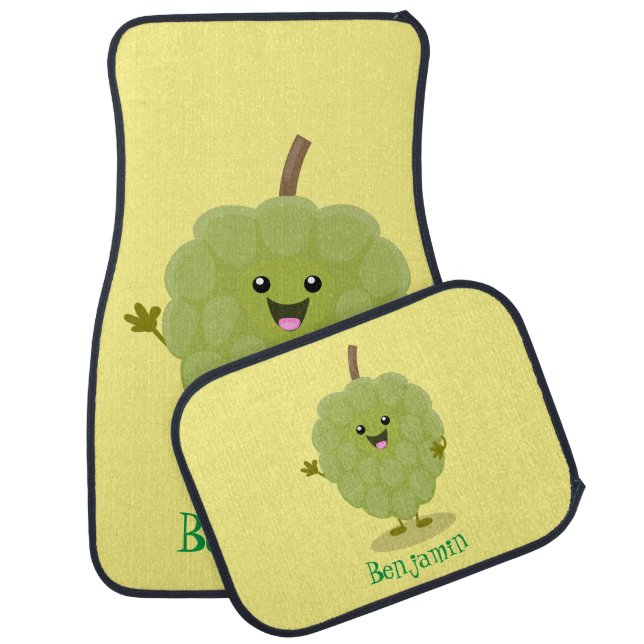 Cute custard apple cherimoya cartoon  car floor mat (Set)