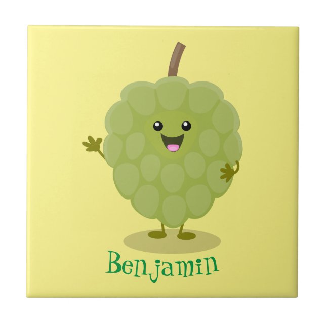 Cute custard apple cherimoya cartoon  ceramic tile (Front)