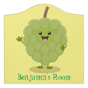Cute custard apple cherimoya cartoon door sign