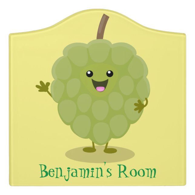 Cute custard apple cherimoya cartoon door sign (Large Crest Front)