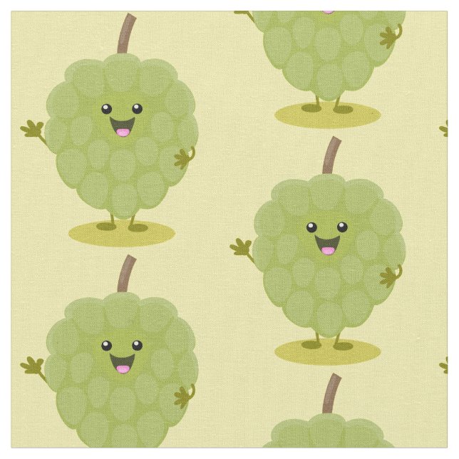 Cute custard apple cherimoya cartoon fabric (Close Up)