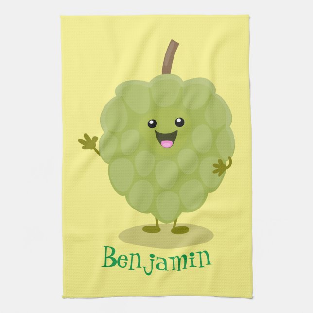 Cute custard apple cherimoya cartoon kitchen towel (Vertical)