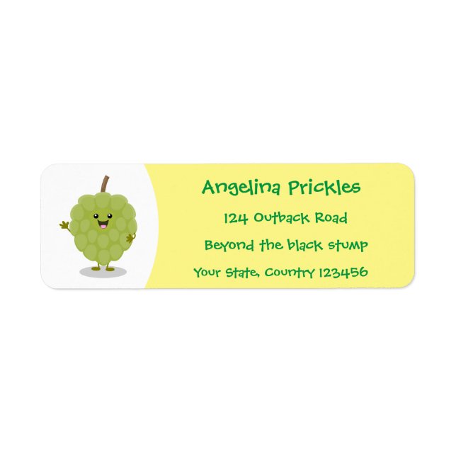Cute custard apple cherimoya cartoon label (Front)