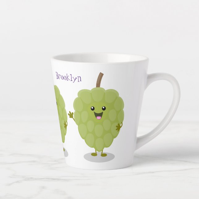 Cute custard apple cherimoya cartoon latte mug (Right)