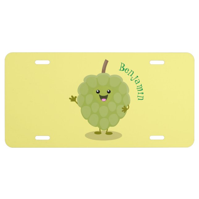 Cute custard apple cherimoya cartoon   license plate (Front)