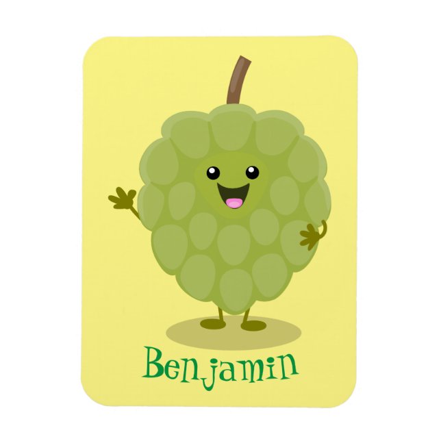 Cute custard apple cherimoya cartoon magnet (Vertical)