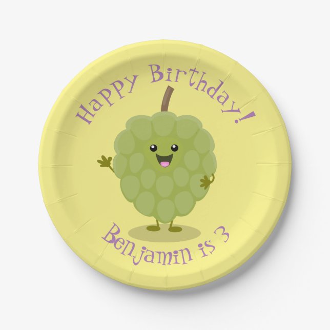Cute custard apple cherimoya cartoon paper plates (Front)