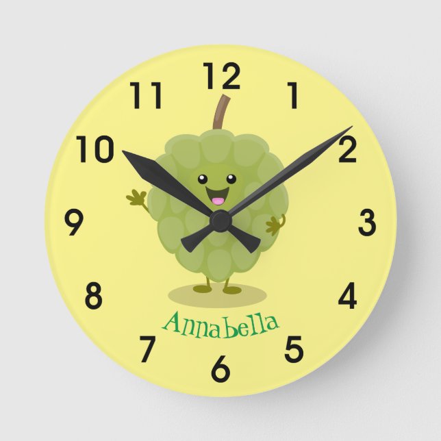 Cute custard apple cherimoya cartoon  round clock (Front)