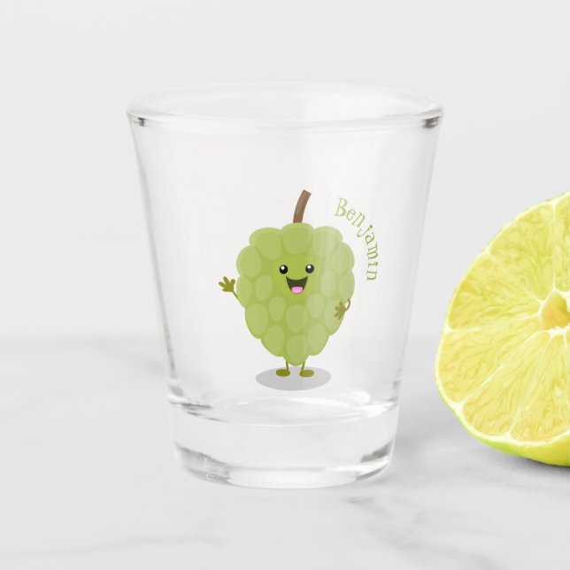 Cute custard apple cherimoya cartoon  shot glass (Front)