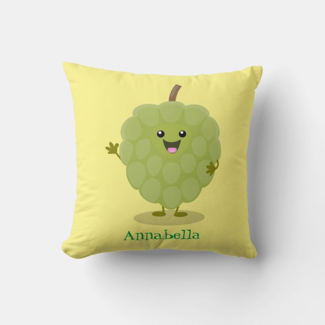 Cute custard apple cherimoya cartoon throw pillow (Front)