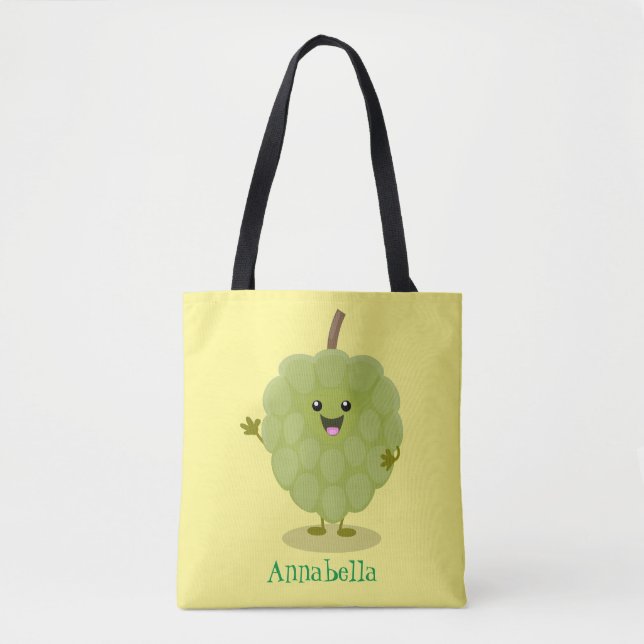 Cute custard apple cherimoya cartoon tote bag (Front)