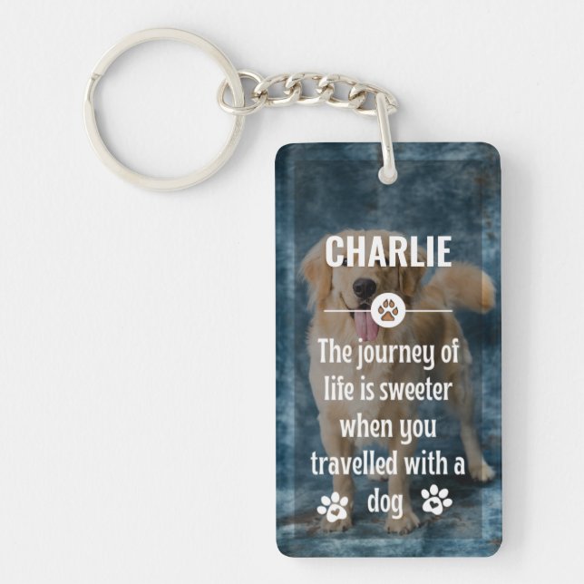 Cute custom 2 photos dog lover modern pet name  keychain (Front)