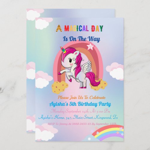  Cute  custom 5th Unicorn Birthday Party  Invit In Invitation