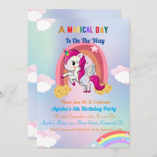  Cute  custom 5th Unicorn Birthday Party  Invit Invitation