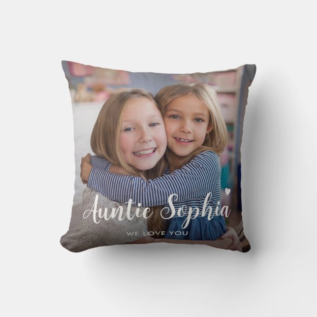Cute Custom Auntie Two Photo Keepsake Throw Pillow (Front)