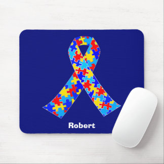 Cute Custom Autism Awareness Ribbon Blue Mouse Pad