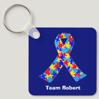 Cute Custom Autism Awareness Ribbon Blue Team Keychain