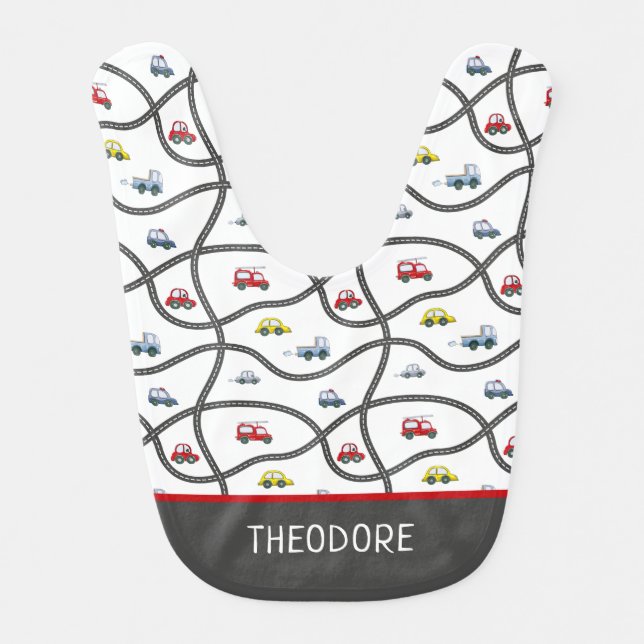 Cute Custom Baby Boy Name Car Bib (Front)