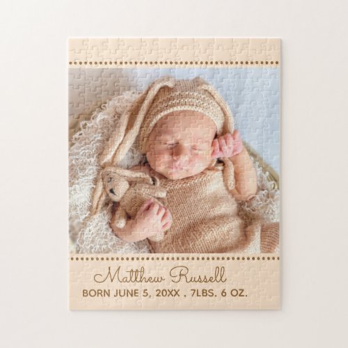 Cute Custom Baby Photo With Birth Stats Jigsaw Puzzle