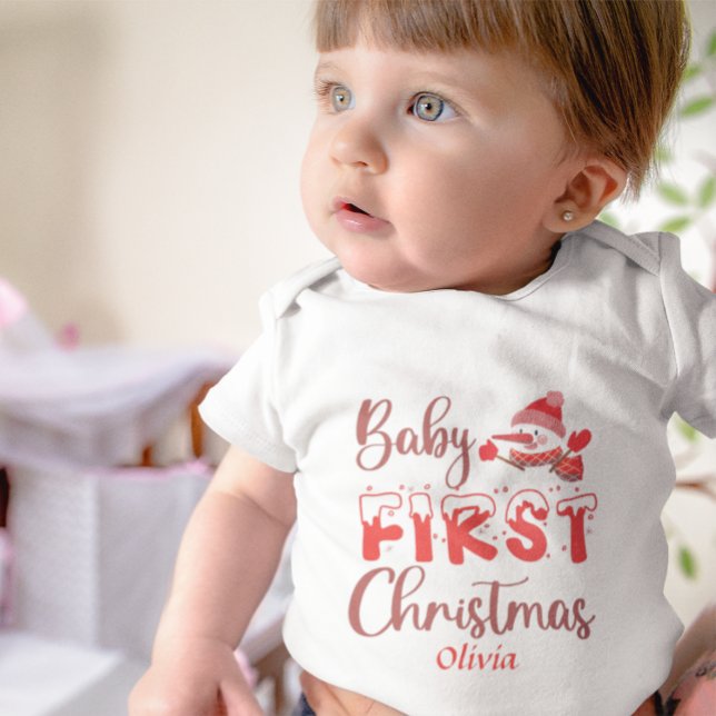 Cute Custom Baby's First Christmas Snowman Snow Baby Bodysuit (Creator Uploaded)