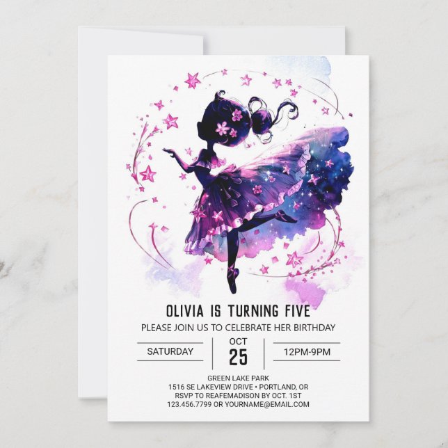 Cute Custom Ballerina Birthday Invitation (Front)