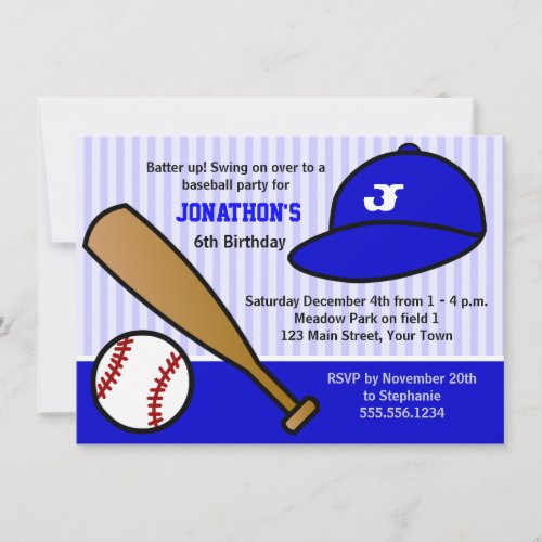 Cute Custom Baseball Birthday Party Blue and White Announcements